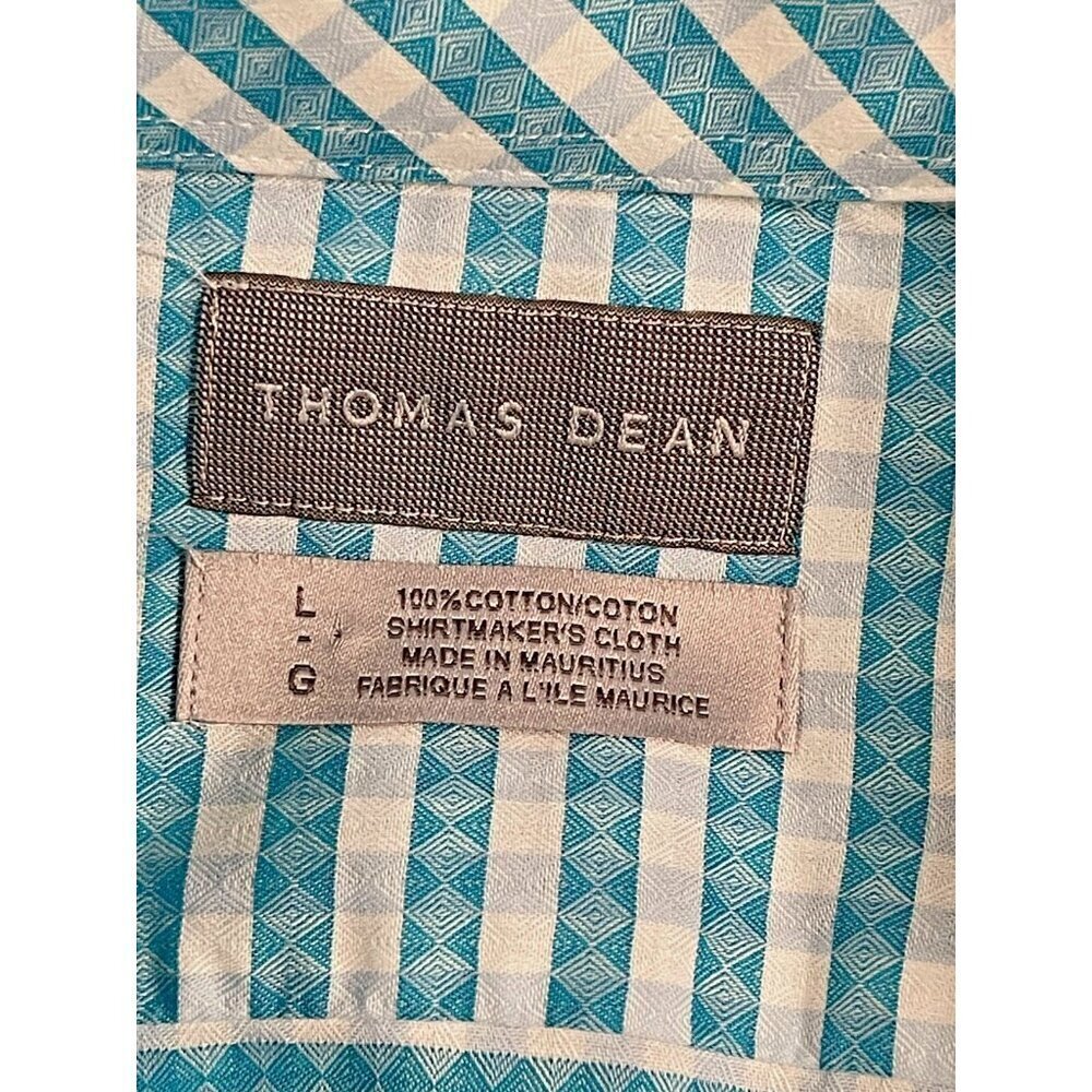 Thomas Dean Men’s Cotton Checkered Button Front Shirt - Sky Blue - L - Picture 3 of 6